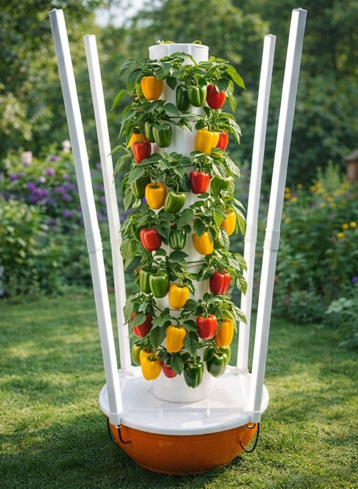 برج نظام زراعة مائية مع ضوء ليد قابل للطي، 28 كبسولة عمودية، برج زراعة مائية بتدوير تلقائي للمياه، برج زراعة مائية للحدائق للأعشاب والفواكه والخضروات (7 طبقات) - Image 3